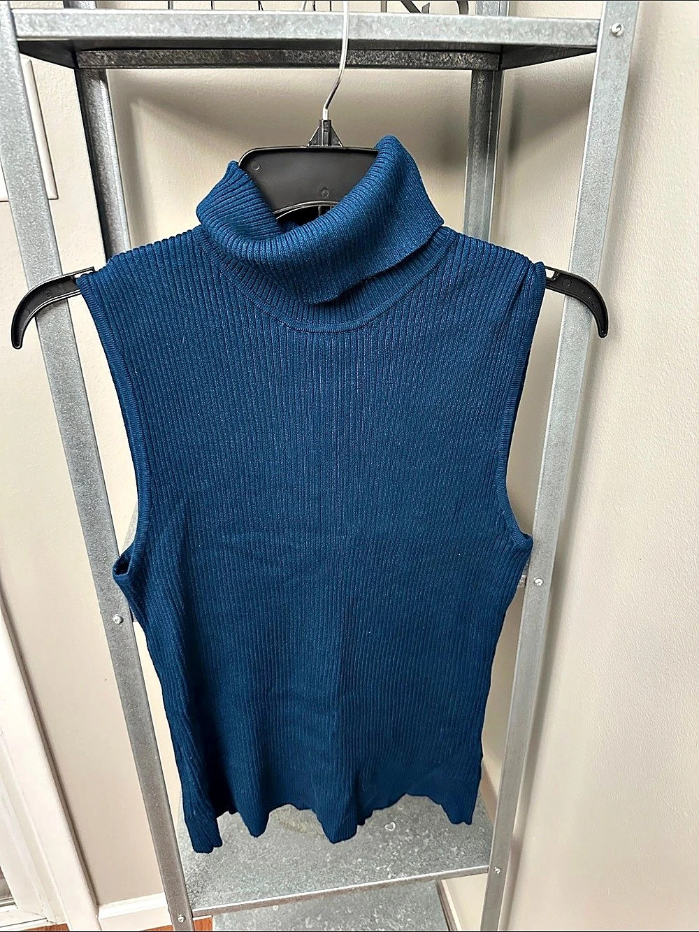 Blue Sleeveless Turtleneck Sweater